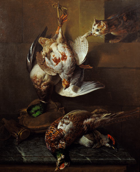 A Cat Attacking Dead Game (one of a pair) od Alexandre-François Desportes
