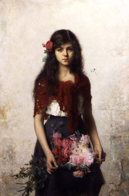 Young girl with blossoms od Alexei Alexevich Harlamoff