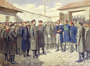 Verwundeter osmanischer Pascha nach dem Fall von Plevna vor Zar Alex. II. od Alexej Danilovich Kivschenko