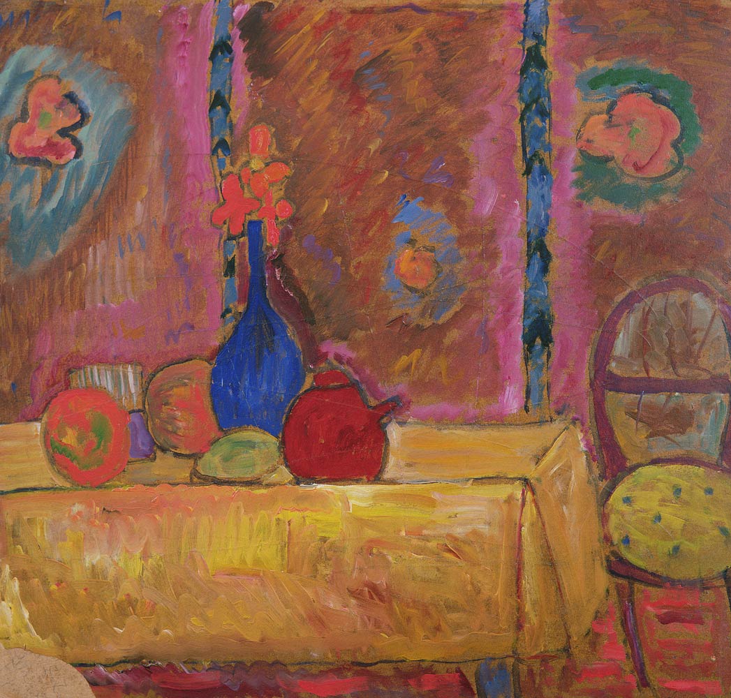 Still Life with Jug and Sculpture on a Table (board) od Alexej von Jawlensky