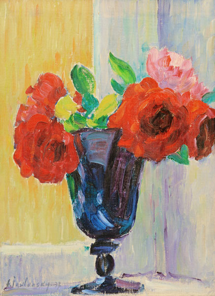 Großes Stilleben: Rosen in Blauer Vase od Alexej von Jawlensky