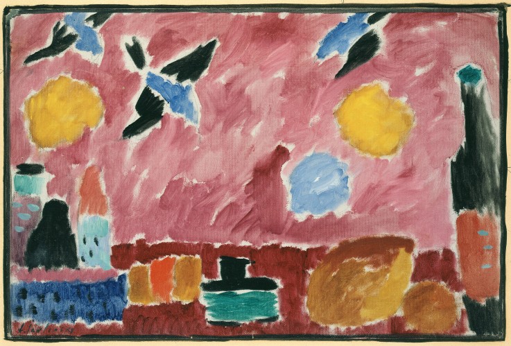 With Red Swallow-Patterned Wallpaper od Alexej von Jawlensky