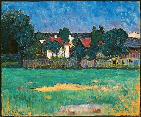 Wasserburg landscape with houses and field
