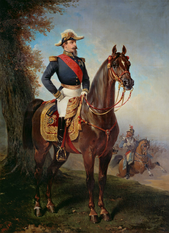 Equestrian portrait of Napoleon III (1808-1873). Painting by Alfred De Dreux (1810 - 1860) od Alfred Dedreux