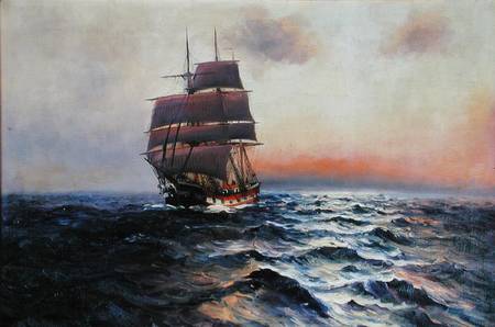 Sailing Ship at Sea od Alfred Serenius Jensen