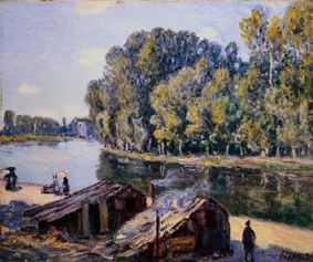 Huts at the Loing channel in the sunlight. od Alfred Sisley