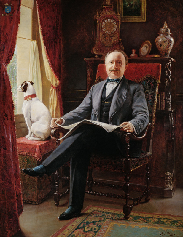 Portrait of M. le Comte de C. with his dog od Alfred Stevens