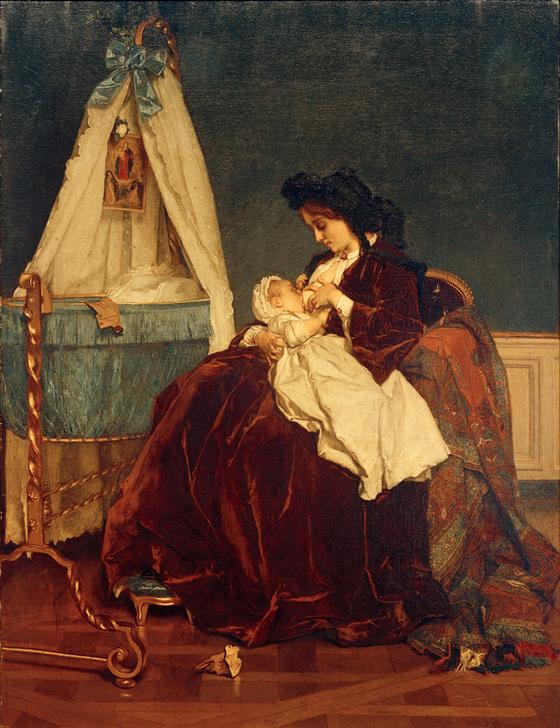 Eine Mutter od. Mutterfreuden (Die Frau des Künstlers mit dem Sohn Léopold). od Alfred Stevens
