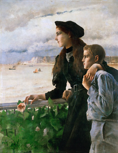 Frere et soeur devant la mer a Hon– fleur od Alfred Stevens