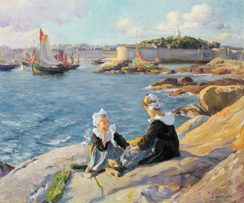 Breton Girls by the Harbour, Concarneau od Alfred Victor Fournier
