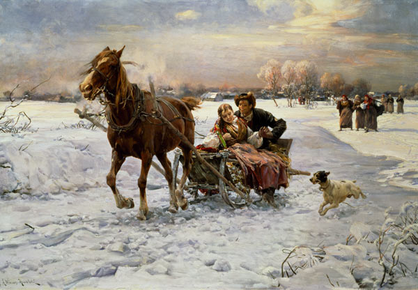 Lovers in a sleigh od Alfred von Wierusz-Kowalski