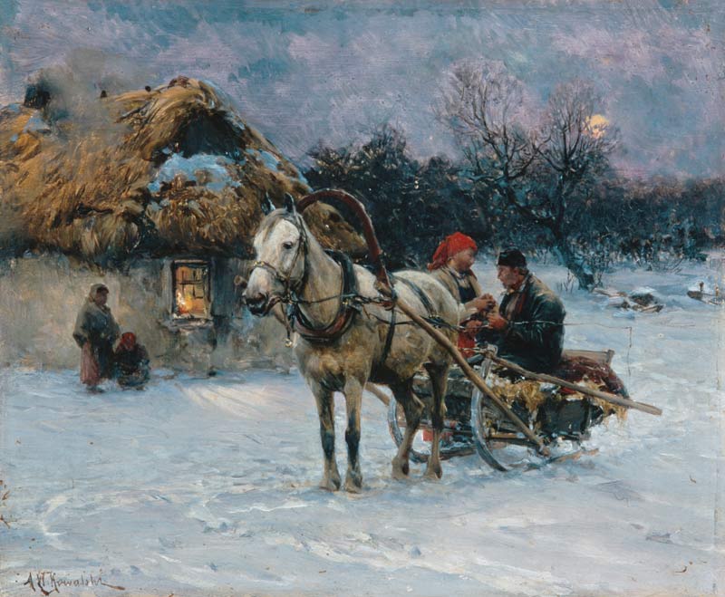 Polish winter landscape with sledges od Alfred von Wierusz-Kowalski