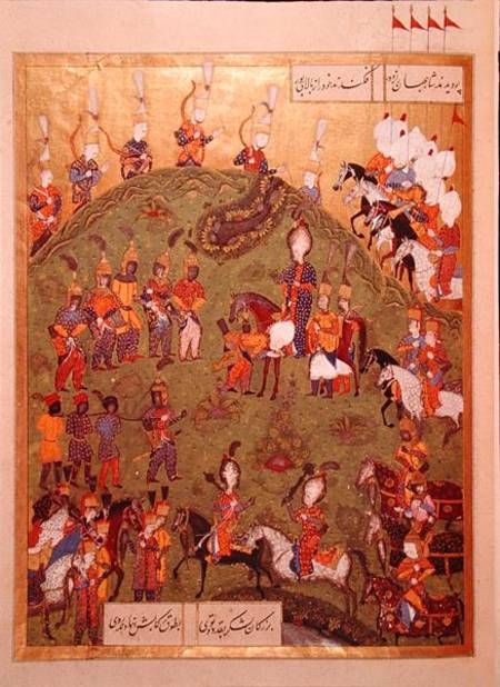 The Sultan Suleyman I (1495-1566) arriving at the fortress of Bogurdelen, from the 'Suleymanname' (M od Ali Amir Ali Amir Beg