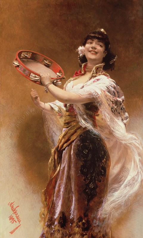 Gypsy Girl with a Tambourine od Alois Hans Schram