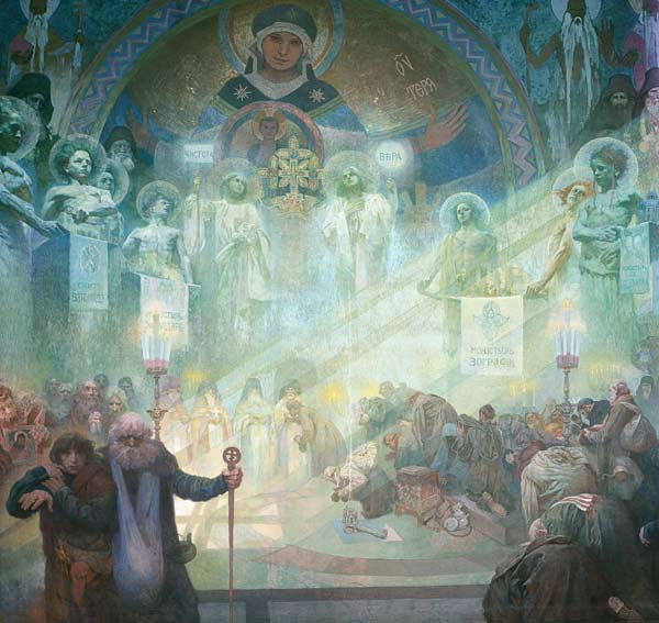 The Slavonic epic poem: In the cloister on the mountain Athos. od Alphonse Mucha