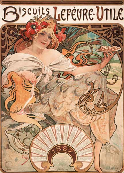 Biscuits Lefevre-Utile, 1896. (Plakat und Jahreskalender 1897).  od Alphonse Mucha
