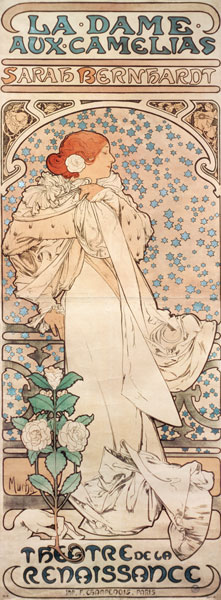 Die Kameliendame mit Sarah Bernhardt.  Plakat für das Theatre de la Renaissance. od Alphonse Mucha
