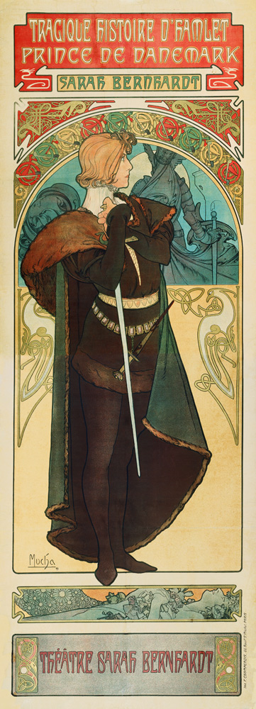 Poster for the theatre play Hamlet by W. Shakespeare in the Theatre Sarah Bernardt (Upper part) od Alphonse Mucha