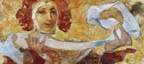 Woman with scarf.  od Alphonse Mucha