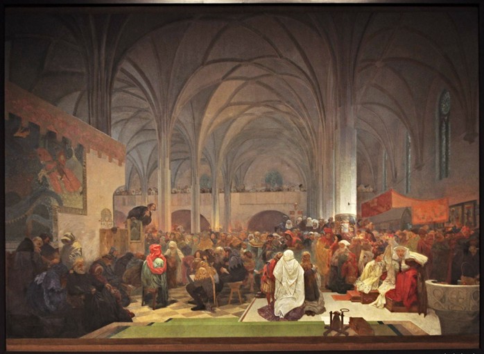 Master Jan Hus Preaching at the Bethlehem Chapel (The cycle The Slav Epic) od Alphonse Mucha
