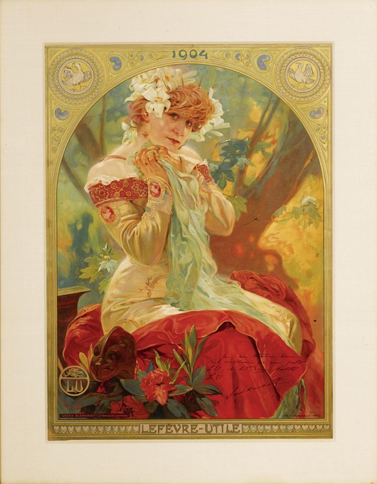 Poster for Lefèvre-Utile. Sarah Bernhardt in the role of Melissinde in "La Princesse Lointaine" by E od Alphonse Mucha