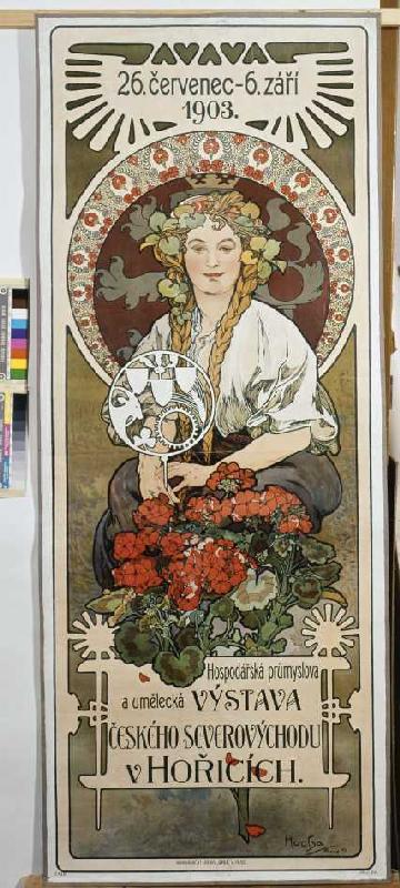 Poster Vystava ceského ... (exhibition of the north-east Czechia in Honce) od Alphonse Mucha