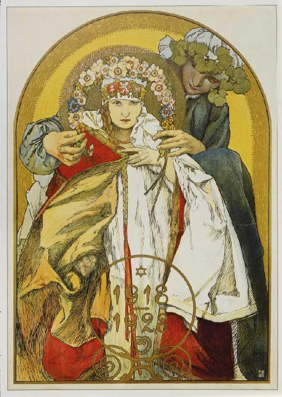 Poster to the tenth anniversary of the existence of the Tschechoslowakischen republic od Alphonse Mucha