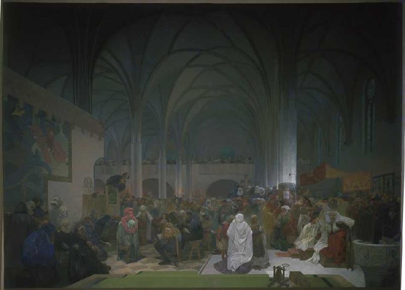 The Slavonic epic poem: The sermon Jan Hus ' in the Bethlehemskapelle 1916 od Alphonse Mucha