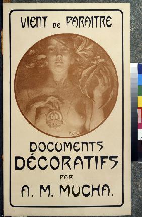 Advertisement for the monograph Decorative Documents by A. Mucha