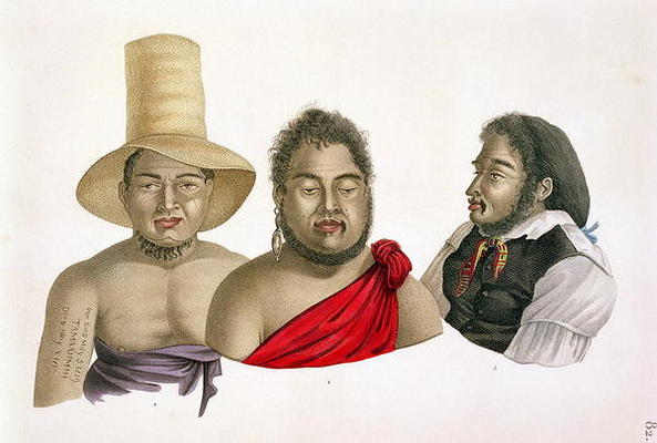 Portraits of chiefs of the Sandwich Islands, from 'Voyage autour du Monde (1817-20)', by Louis Claud od Alphonse Pellion