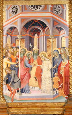 Triptych of the Coronation of the Virgin, left wing depicting the Marriage of the Virgin (oil on pan od also Manfredi de Battilori Bartolo di Fredi