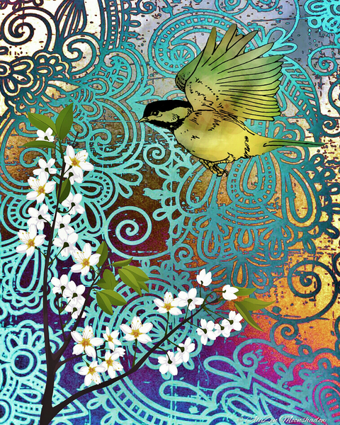 Bird with Cherry Blossoms od AlyZen Moonshadow