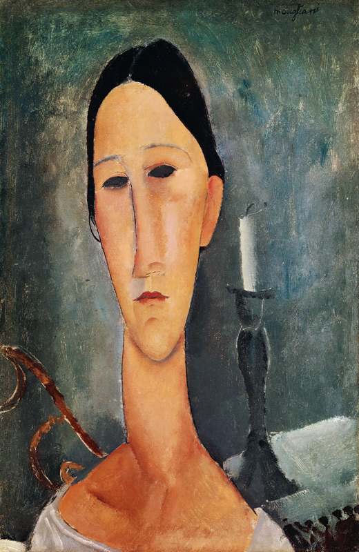 Hanka Zborowska, im Hintergrund ein Kerzenständer od Amadeo Modigliani