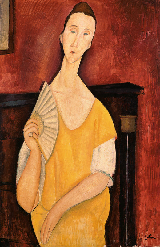Woman with a Fan (Lunia Czechowska) od Amadeo Modigliani