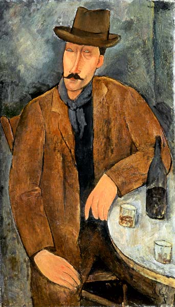 A seated man leaning on a table od Amadeo Modigliani