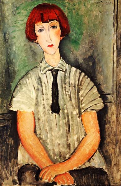 Junges Mädchen in gestreiftem Hemd od Amadeo Modigliani