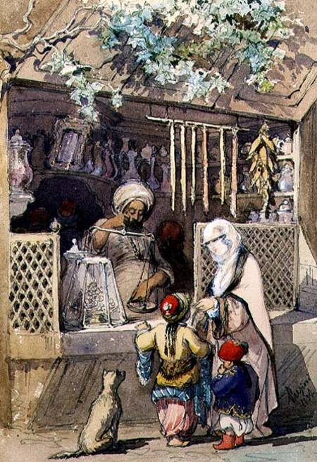 Turkish Figures at a Sweetmeat Stall od Amadeo Preziosi
