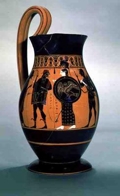 Attic black-figure olpe depicting Athena Confronting Poseidon, 6th century BC (pottery) od Amasis Painter