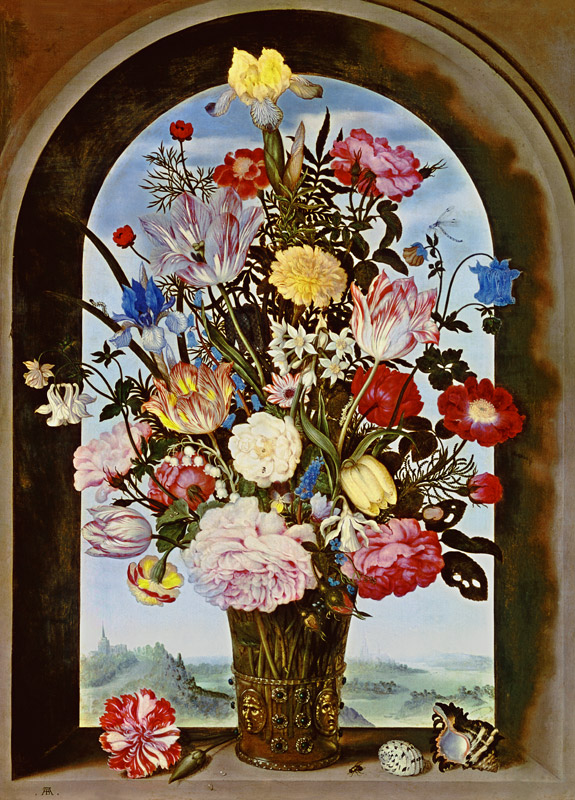 Bouquet of flowers in the window od Ambrosius Bosschaert