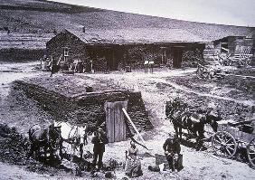 The sod homestead of the Barnes Family, Custer County, Nebraska, 1887 (b/w photo)