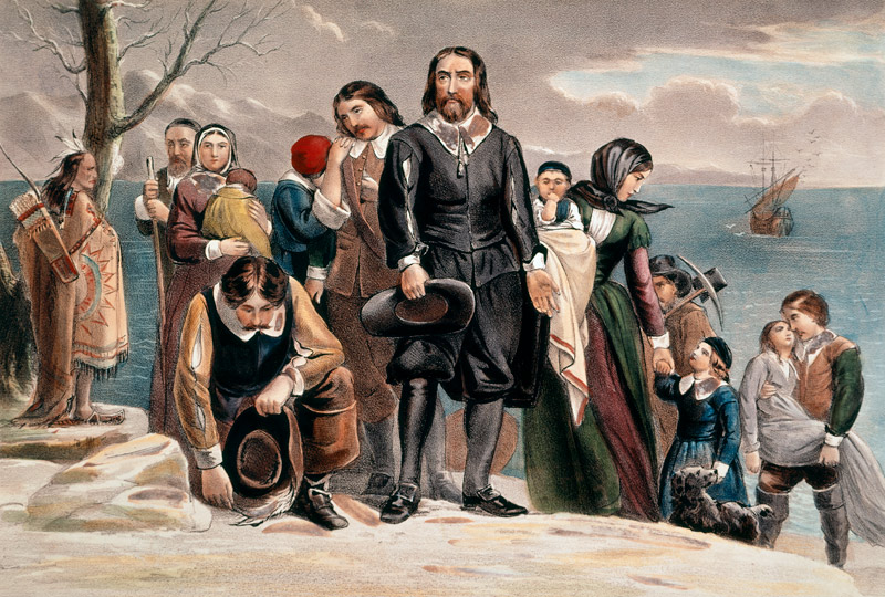 The Landing of the Pilgrims at Plymouth, Massachusetts, December 22nd 1620 published by  Currier & I od American School