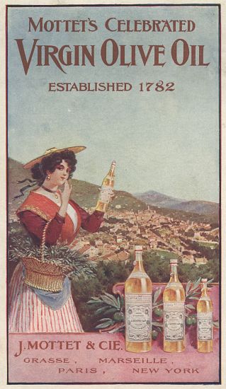 Advertisement for Mottet's Celebrated Virgin Olive Oil od American School