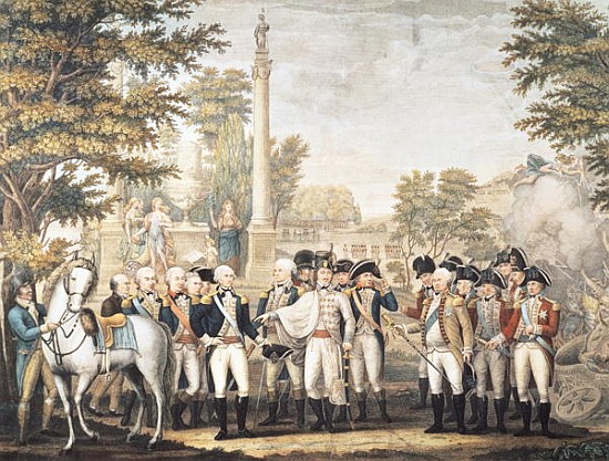 The British Surrendering to General Washington after their Defeat at Yorktown, Virginia, October 178 od American School
