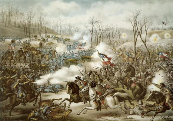 Battle of Pea Ridge, Arkansas, 6th-8th March, engraved by Kurz & Allison (colour litho) od American School, (19th century)
