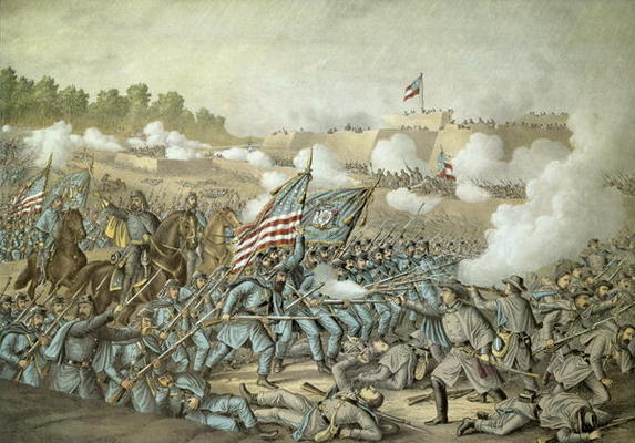 Battle of Williamsburg, 5th May 1862 by Kurz & Allison (colour litho) od American School, (19th century)