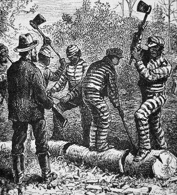Black convicts on a chain-gang at work in Georgia (engraving) od American School, (19th century)
