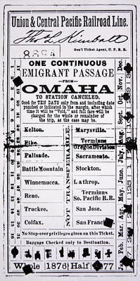 Cheap emigrant ticket to San Francisco, 1876 (print) od American School, (19th century)