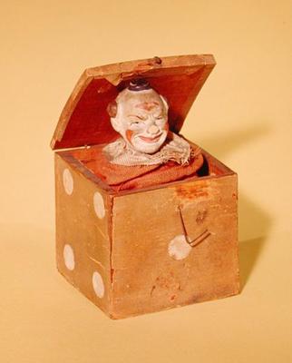 Jack-in-the-box (clown face), 1870-1900 (wood, textile, metal, paint) od American School, (19th century)