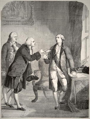 John Adams (1735-1826) as the First American Ambassador to the English Court, presenting his credent od American School, (19th century)