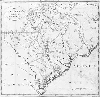 Map of the Carolinas with part of Georgia (engraving) od American School, (19th century)